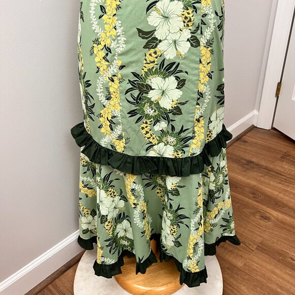 Vintage Hoku Hawaii Hibiscus Green Traditional Muumuu Dress Sz S - Picture 3 of 12